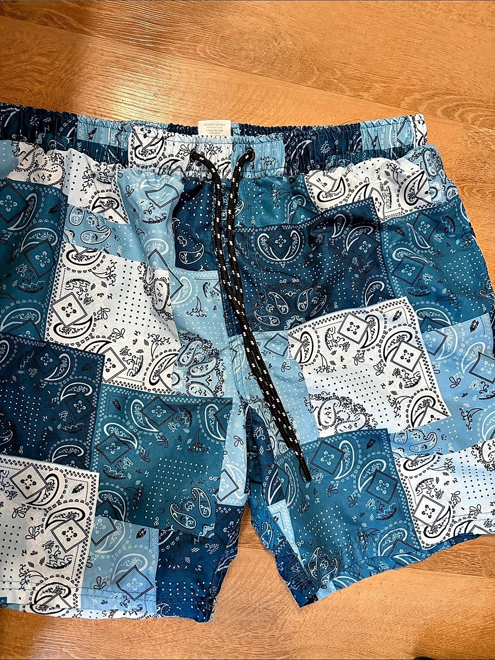 Men's Paisley Swim Trunks in Blue & White
